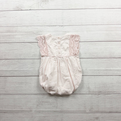 Jamie Kay Baby Pink Romper Crochet Lace Buttons Back Vintage Look 6-12 Months