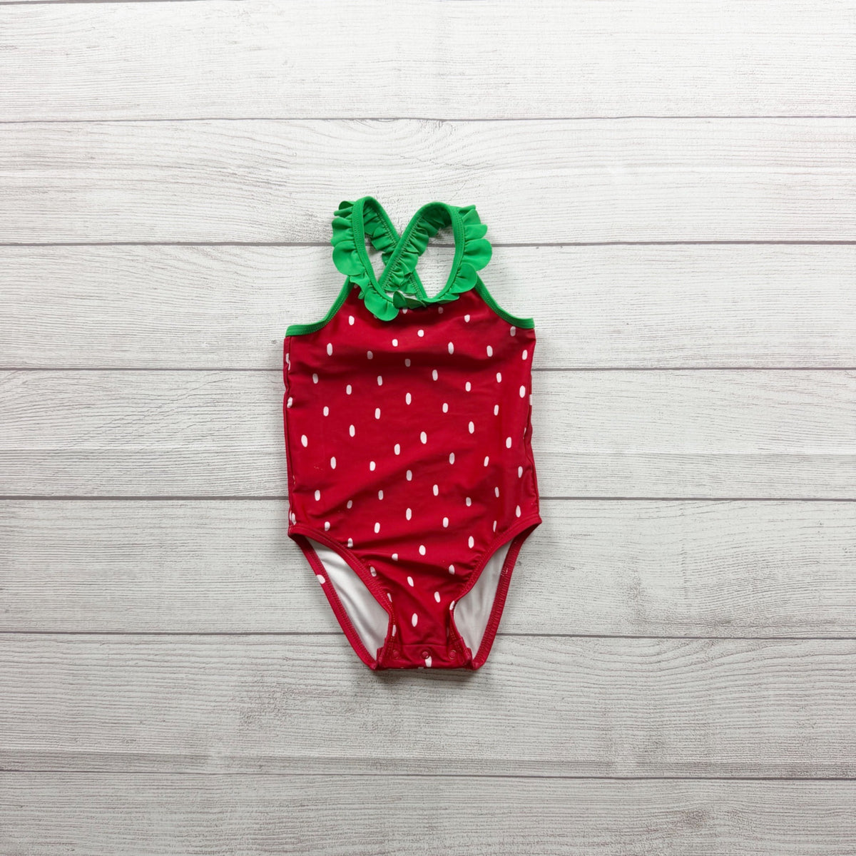 Old Navy Baby Girls Polka Dot Strawberry One Piece Swimsuit Red 18-24 Months