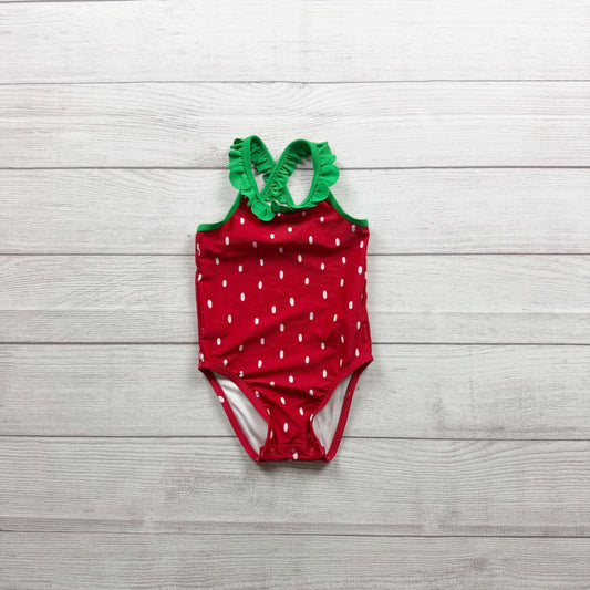 Old Navy Baby Girls Polka Dot Strawberry One Piece Swimsuit Red 18-24 Months