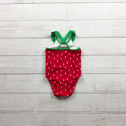 Old Navy Baby Girls Polka Dot Strawberry One Piece Swimsuit Red 18-24 Months