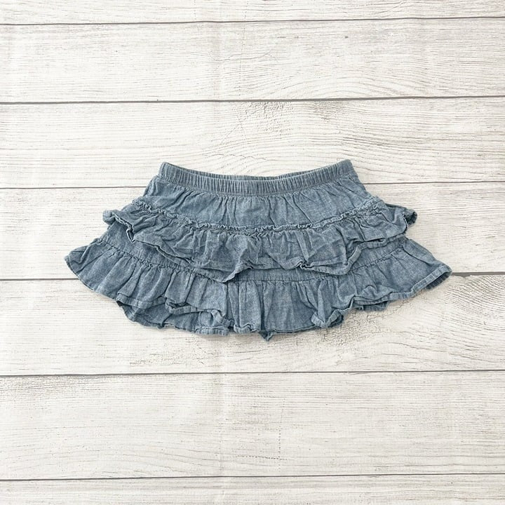 Circo Toddler Girls Chambray Ruffle Skort Tiered Skirt Built In Shorts XS 4-5