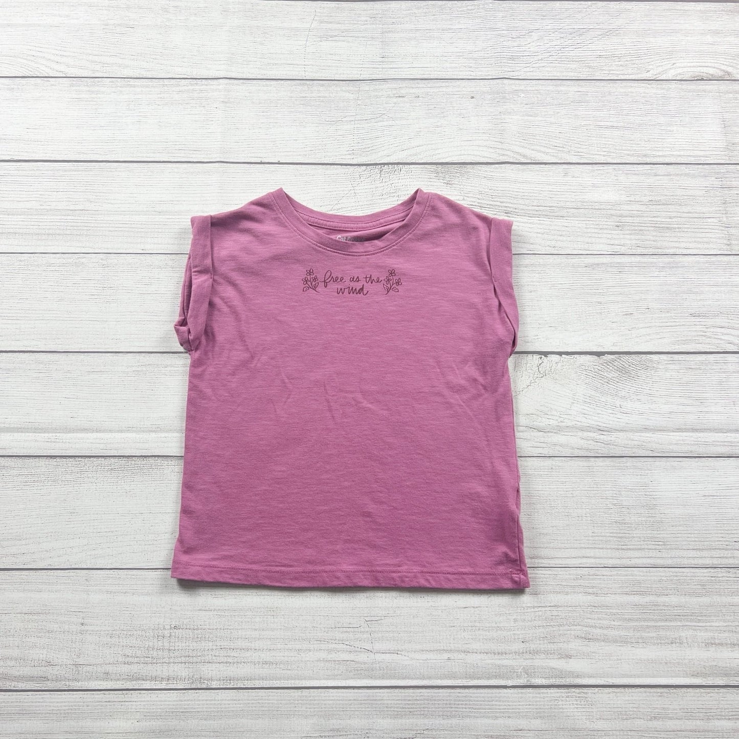 Cat & Jack Girls Shirt “Free as the Wind” Graphic Cap Sleeve Top S 6-6X