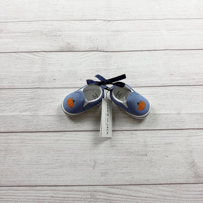 Janie And Jack Pumpkin Embroidered Blue Slip On Baby Shoes NWT 0-3 Months