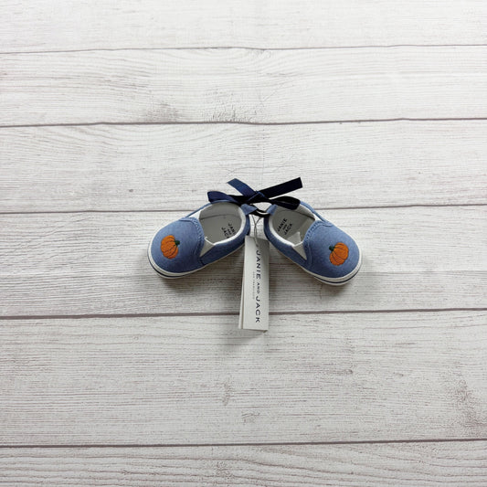 Janie And Jack Pumpkin Embroidered Blue Slip On Baby Shoes NWT 0-3 Months
