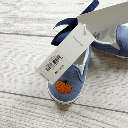 Janie And Jack Pumpkin Embroidered Blue Slip On Baby Shoes NWT 0-3 Months