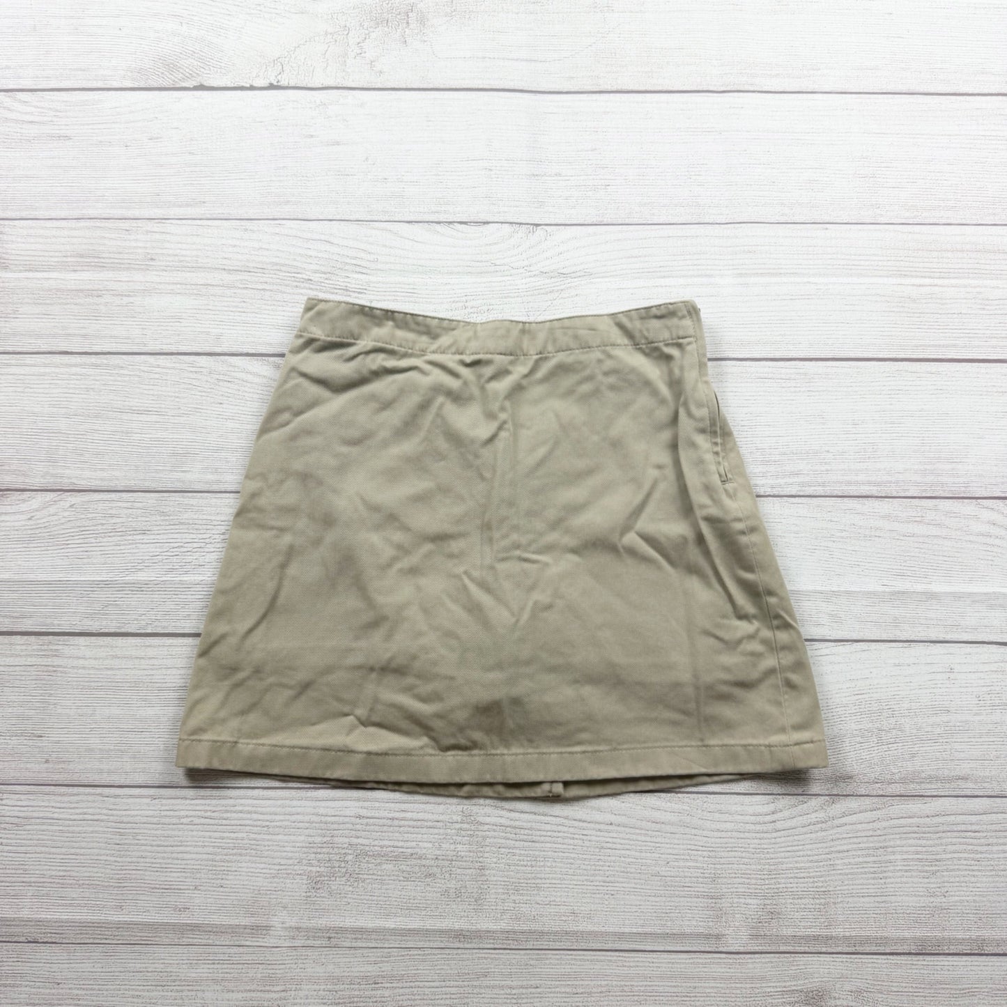 Lands End Girls Khaki Uniform Skort Adjustable Waist Stretch Blend 12