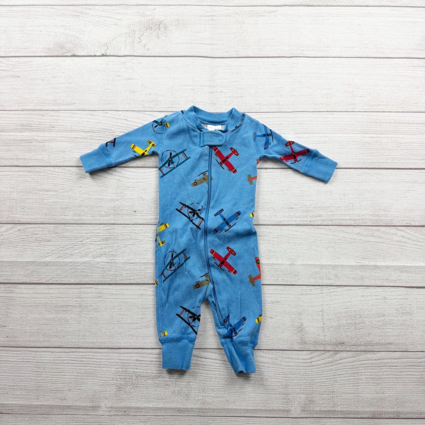 Hanna Andersson Organic Airplane Print Blue Sleeper Play Pajamas 0-3 Months