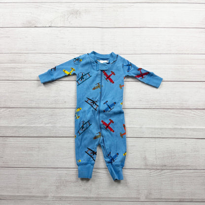Hanna Andersson Organic Airplane Print Blue Sleeper Play Pajamas 0-3 Months
