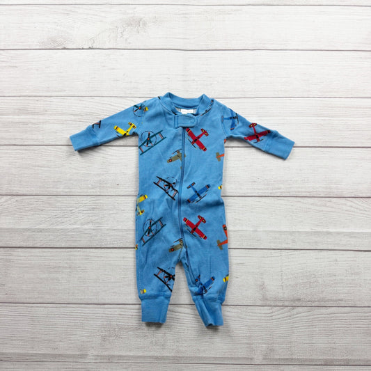 Hanna Andersson Organic Airplane Print Blue Sleeper Play Pajamas 0-3 Months