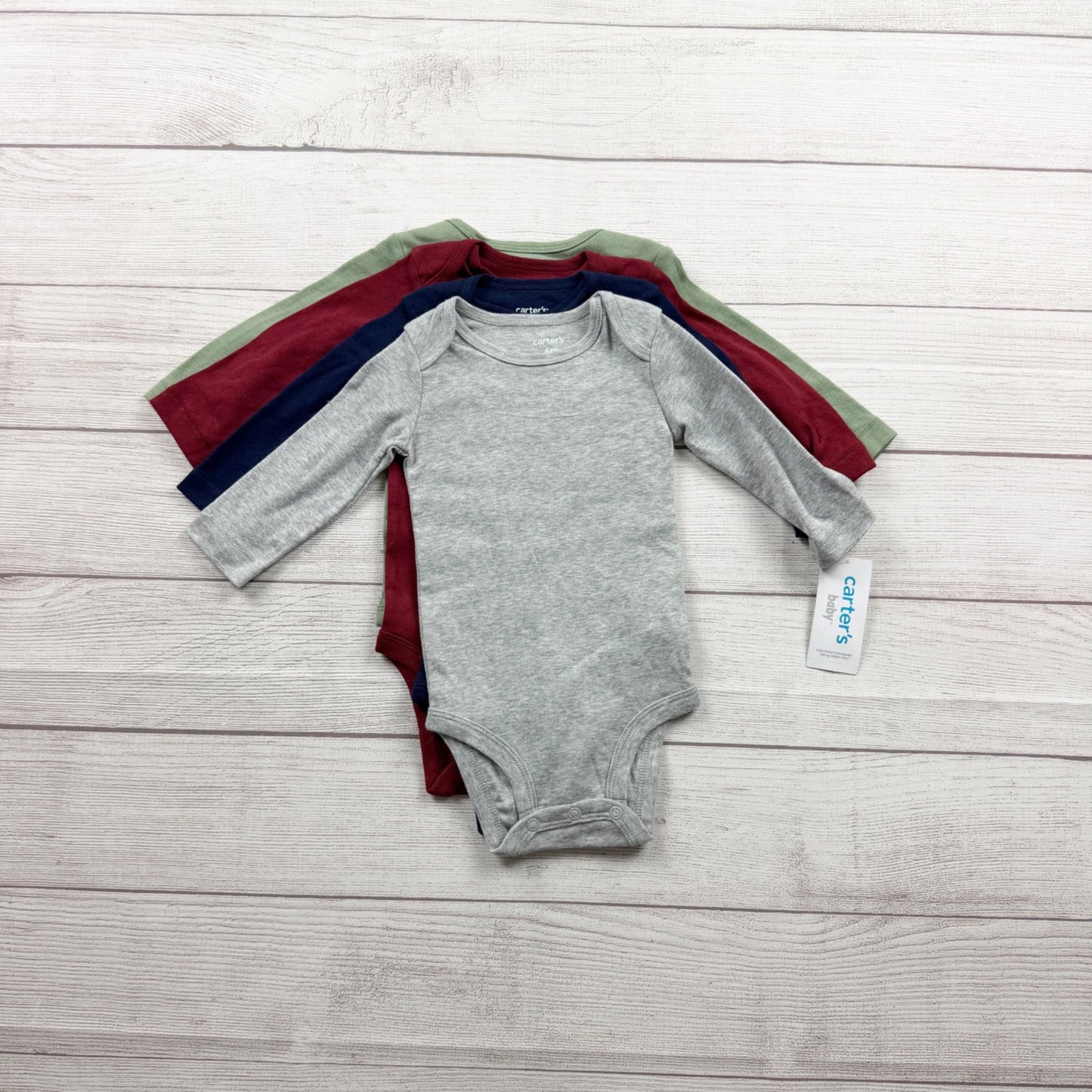 Carters Baby Long Sleeve Bodysuits 4-Pack Neutral Multi-Color NWT 3-6 Months