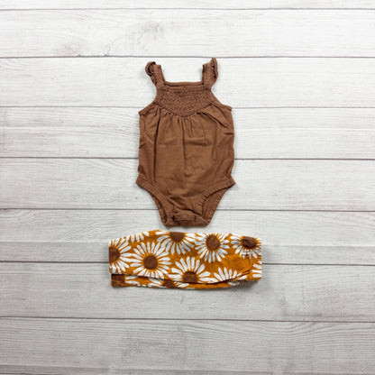 Carter's Baby Girl Brown Bodysuit Sunflower Pants Set Outfit 3-6 Months