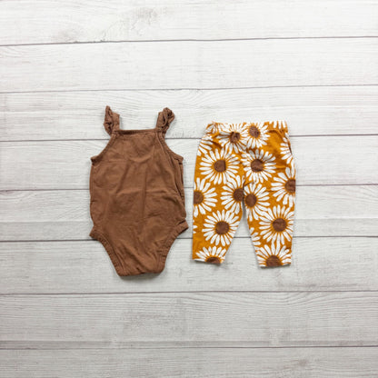 Carter's Baby Girl Brown Bodysuit Sunflower Pants Set Outfit 3-6 Months