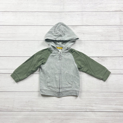 Old Navy Raglan Hoodie Gray Green Colorblock Full Zip Sweatshirt 18-24 Months