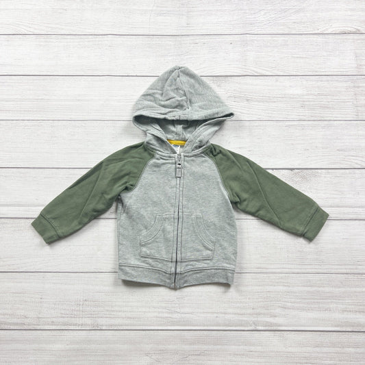 Old Navy Raglan Hoodie Gray Green Colorblock Full Zip Sweatshirt 18-24 Months
