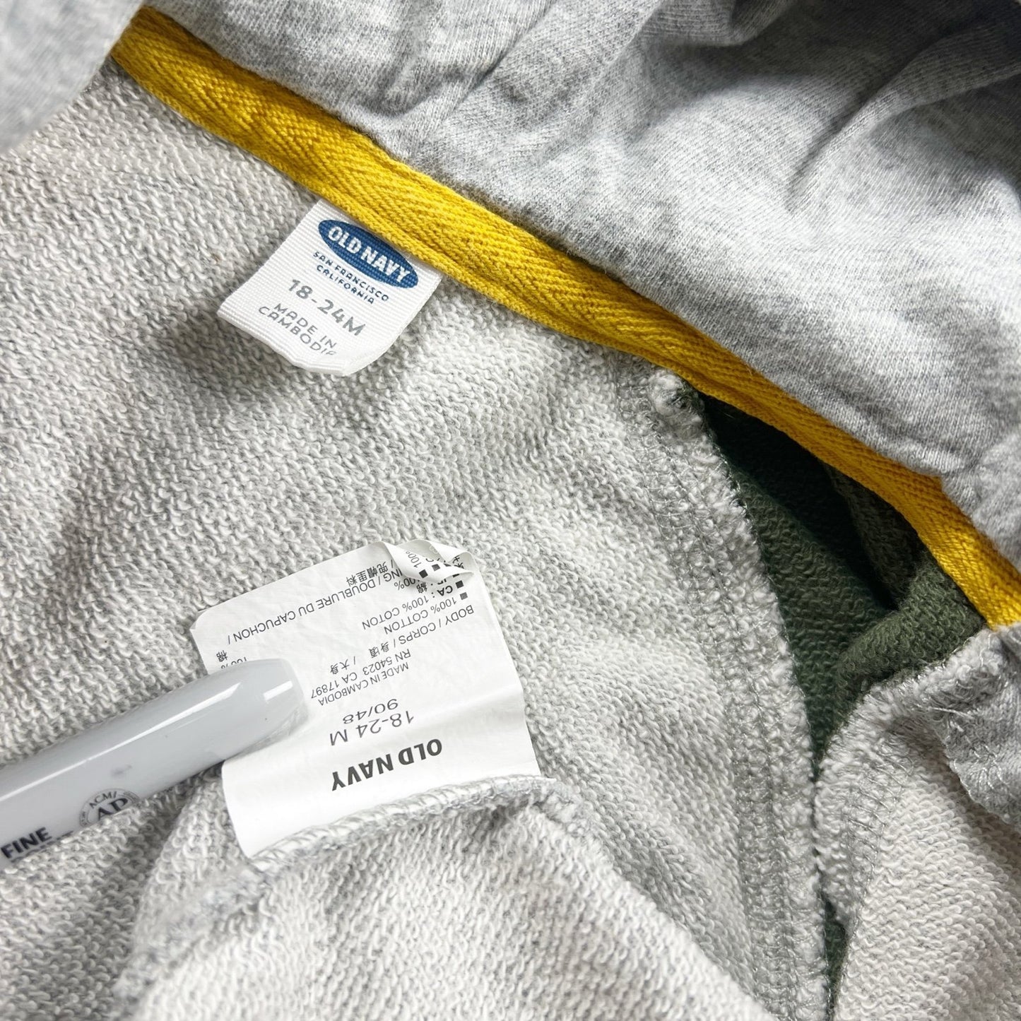 Old Navy Raglan Hoodie Gray Green Colorblock Full Zip Sweatshirt 18-24 Months
