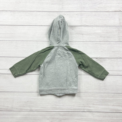 Old Navy Raglan Hoodie Gray Green Colorblock Full Zip Sweatshirt 18-24 Months