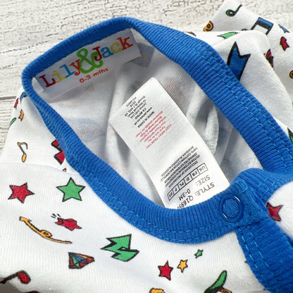 Lily & Jack Baby Boys Footed Sleeper Hat Set White Blue Comic Print 0-3 Months