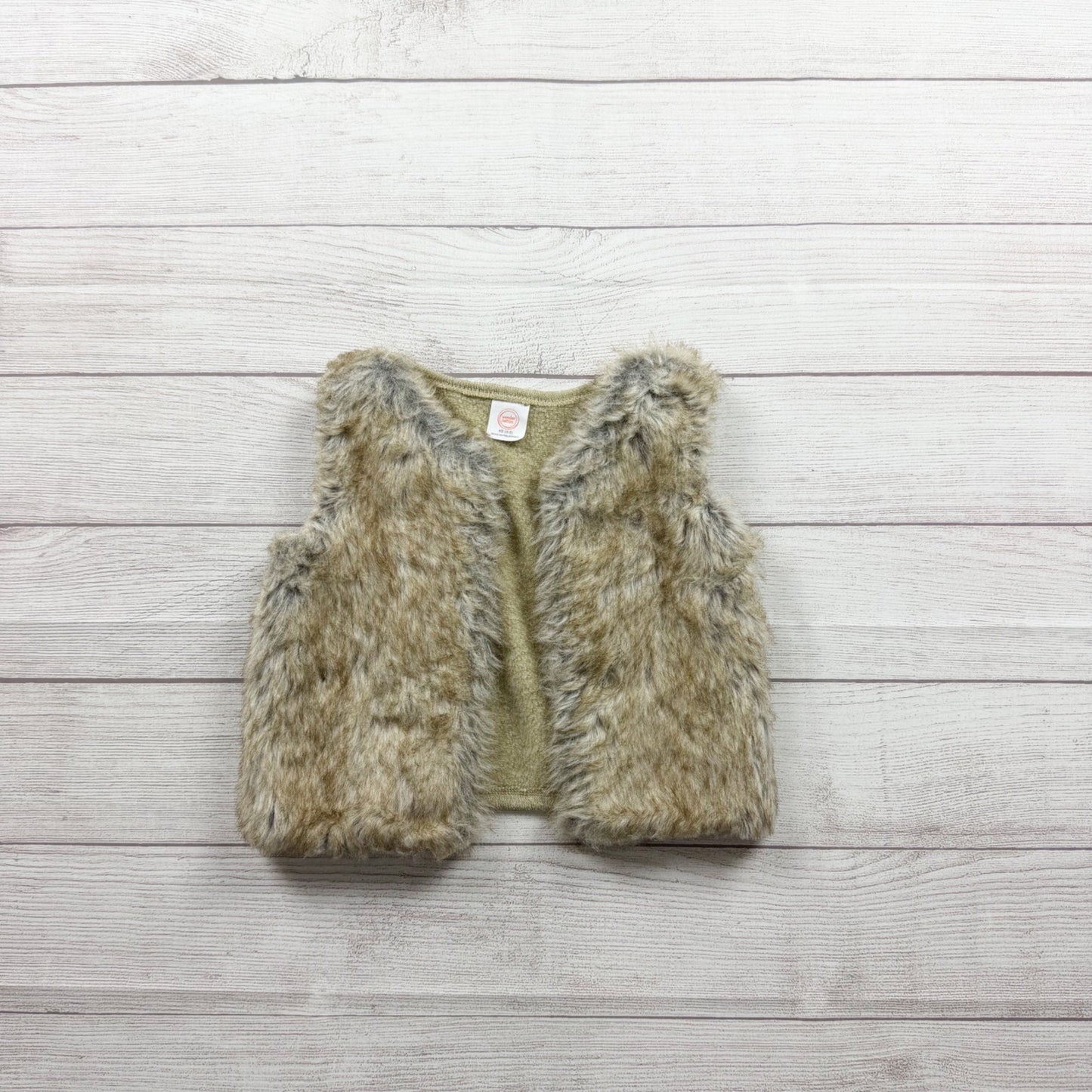 Wonder Nation Faux Fur Vest Girls Tan Brown Gray Fuzzy Sleeveless XS 4-5
