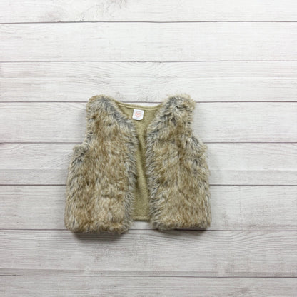 Wonder Nation Faux Fur Vest Girls Tan Brown Gray Fuzzy Sleeveless XS 4-5