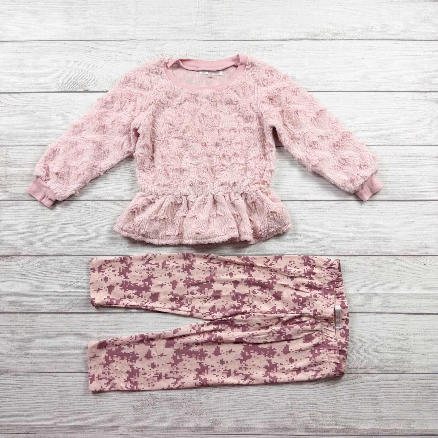 Tahari Girls Set Faux Fur Peplum Top + Pink Camo Leggings 2 Piece Outfit 4