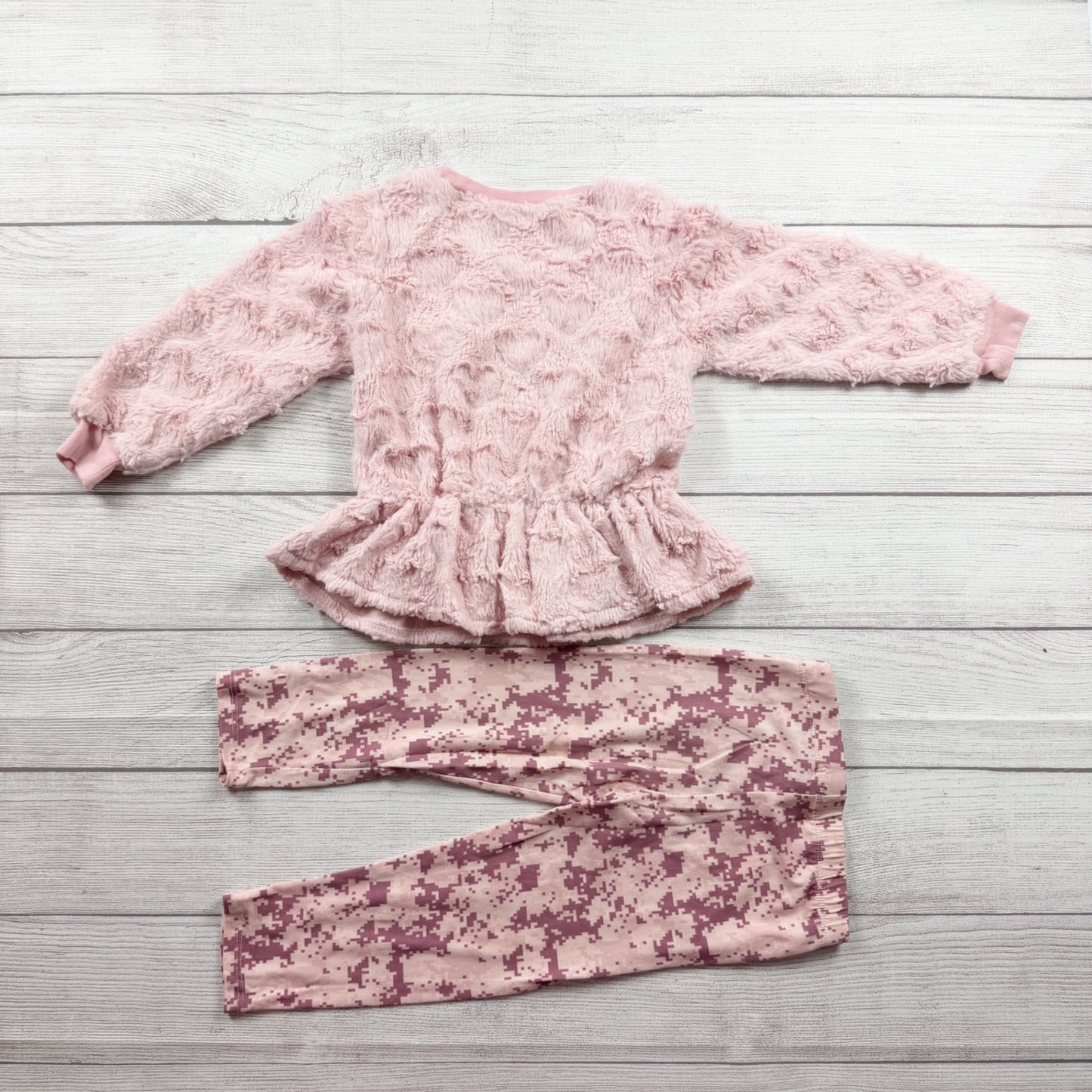 Tahari Girls Set Faux Fur Peplum Top + Pink Camo Leggings 2 Piece Outfit 4