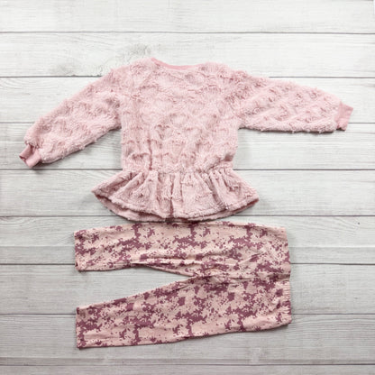 Tahari Girls Set Faux Fur Peplum Top + Pink Camo Leggings 2 Piece Outfit 4