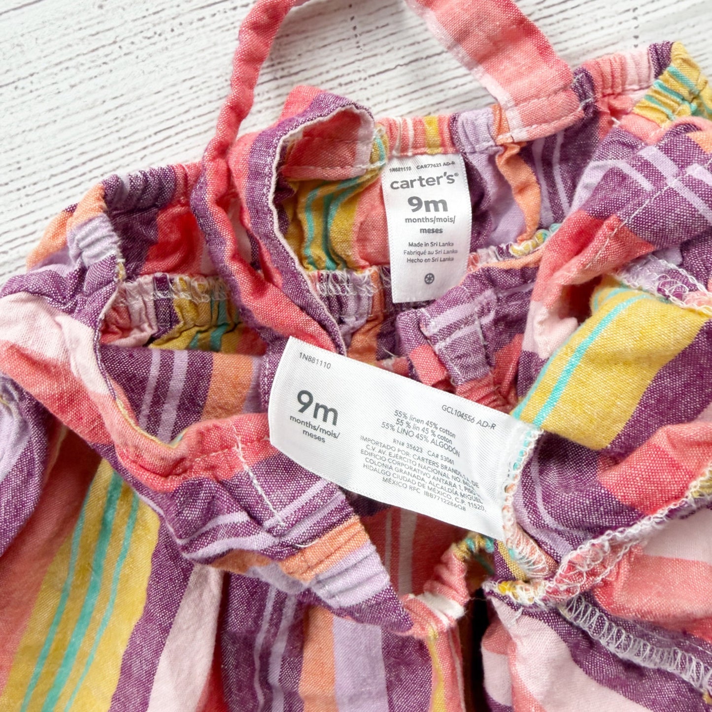Carter’s Multicolor Striped Baby Girl Dress Sleeveless Multitiered 6-9 Months