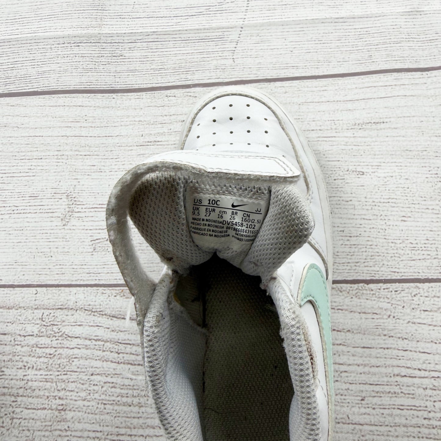 Nike Court Borough Low Recraft Toddler Sneakers White Jade Ice Velcro Shoes 10 C