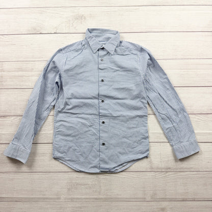 Calvin Klein Slim Fit Stretch Button Up Boys Shirt Blue White Pattern 10