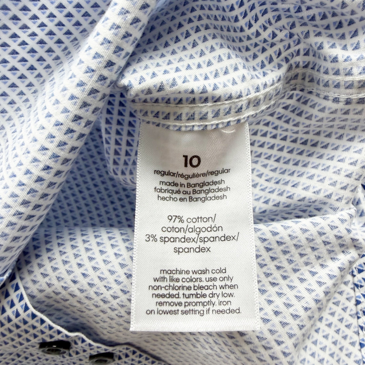 Calvin Klein Slim Fit Stretch Button Up Boys Shirt Blue White Pattern 10