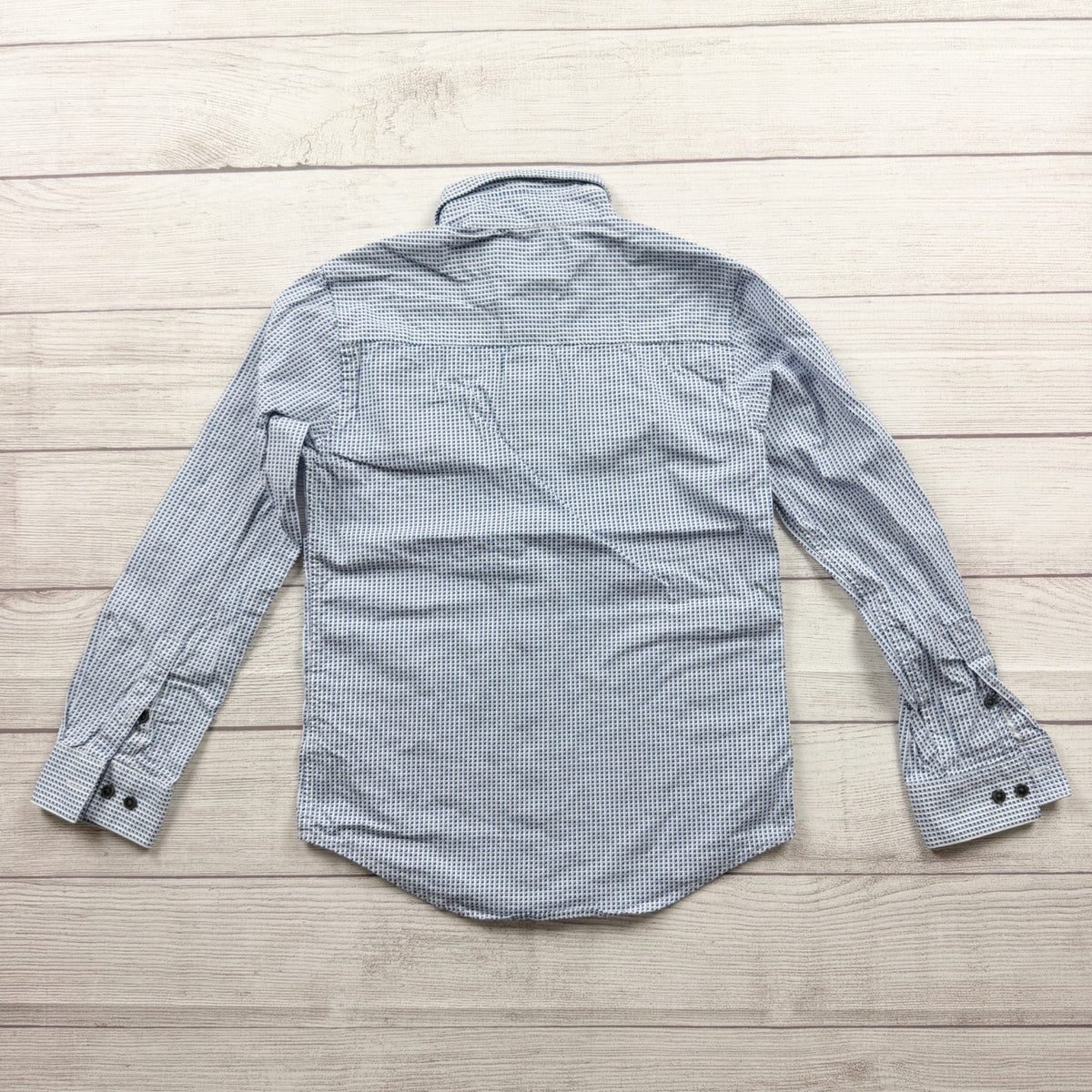 Calvin Klein Slim Fit Stretch Button Up Boys Shirt Blue White Pattern 10