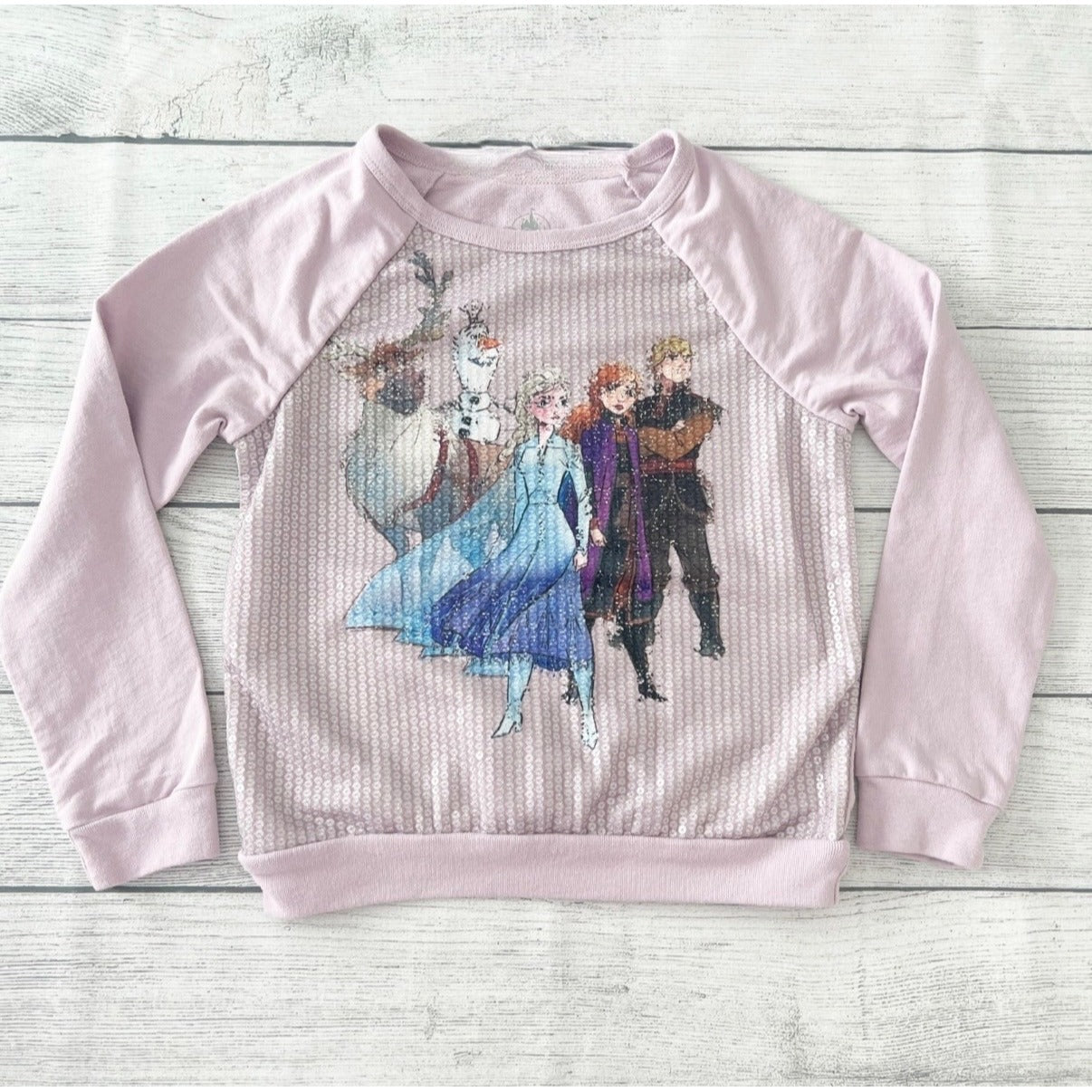 Disney Frozen 2 Sequin Sweatshirt Girls Pullover Elsa Anna Olaf Kristoff Medium