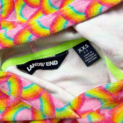 Lands’ End Girls Hooded Cover Up Dress Rainbow Print Terry Swim XXS 2-3