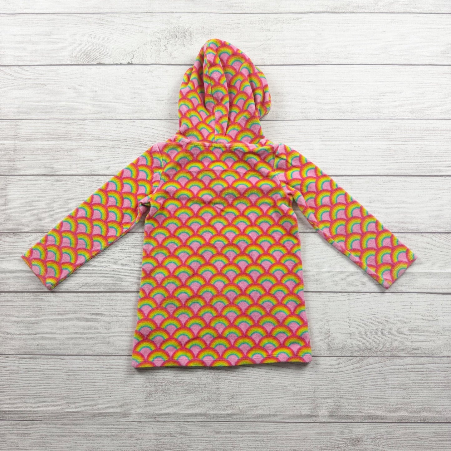 Lands’ End Girls Hooded Cover Up Dress Rainbow Print Terry Swim XXS 2-3