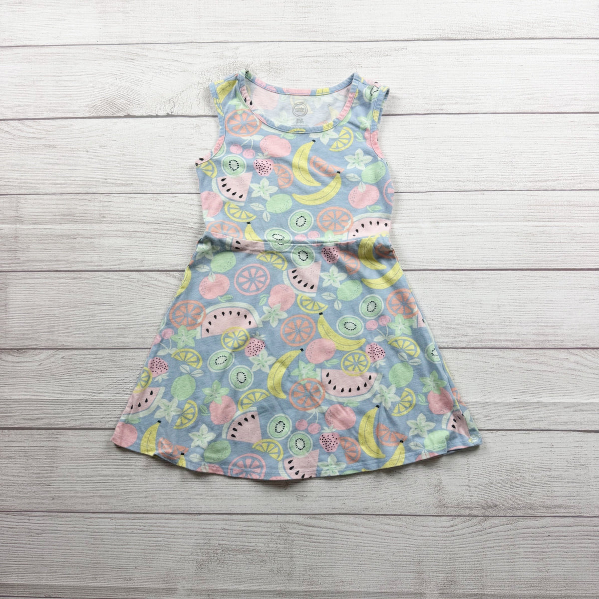 Wonder Nation Girls Sleeveless Fruit Print Dress Multicolor Lightweight S 6-6X