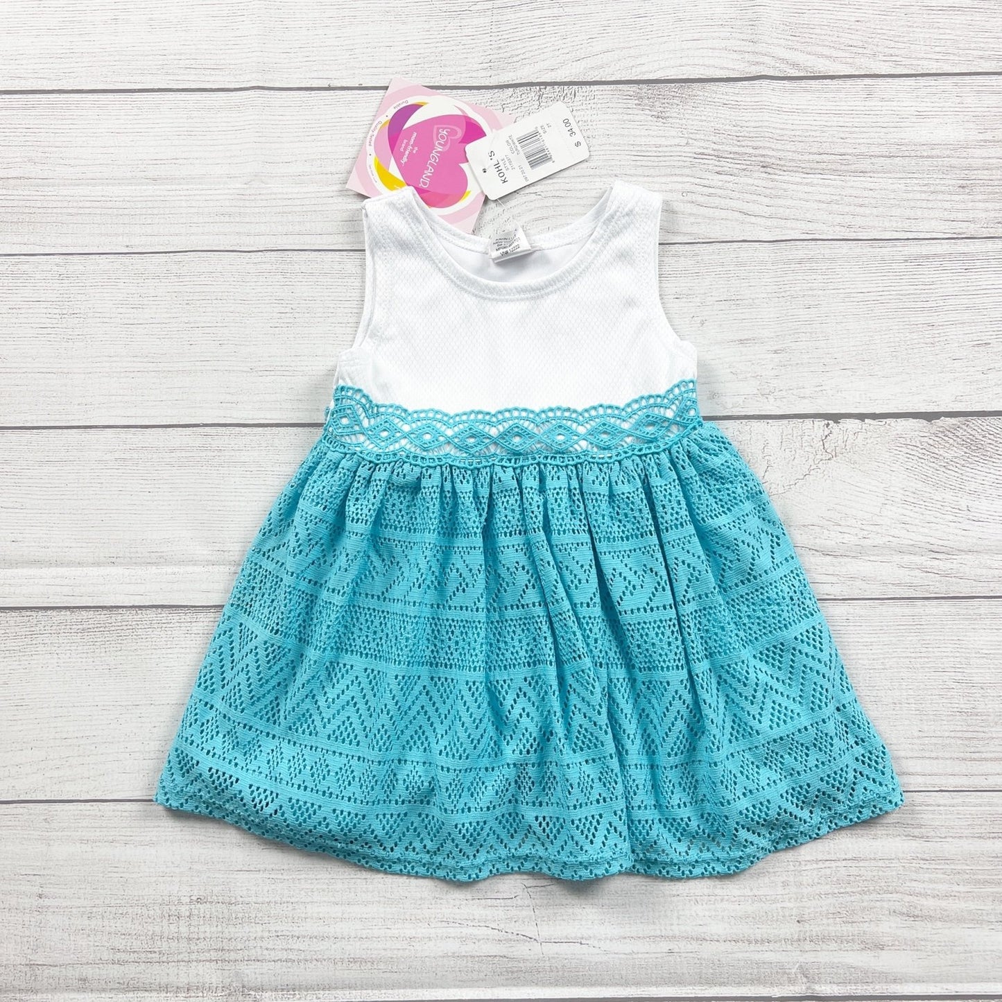 Youngland Toddler Girls Sleeveless White Turquoise Crochet Dress NWT 2T
