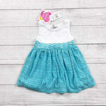 Youngland Toddler Girls Sleeveless White Turquoise Crochet Dress NWT 2T