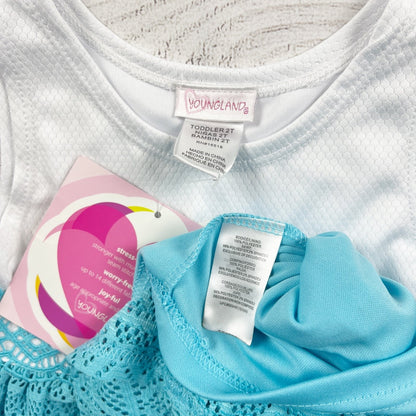 Youngland Toddler Girls Sleeveless White Turquoise Crochet Dress NWT 2T