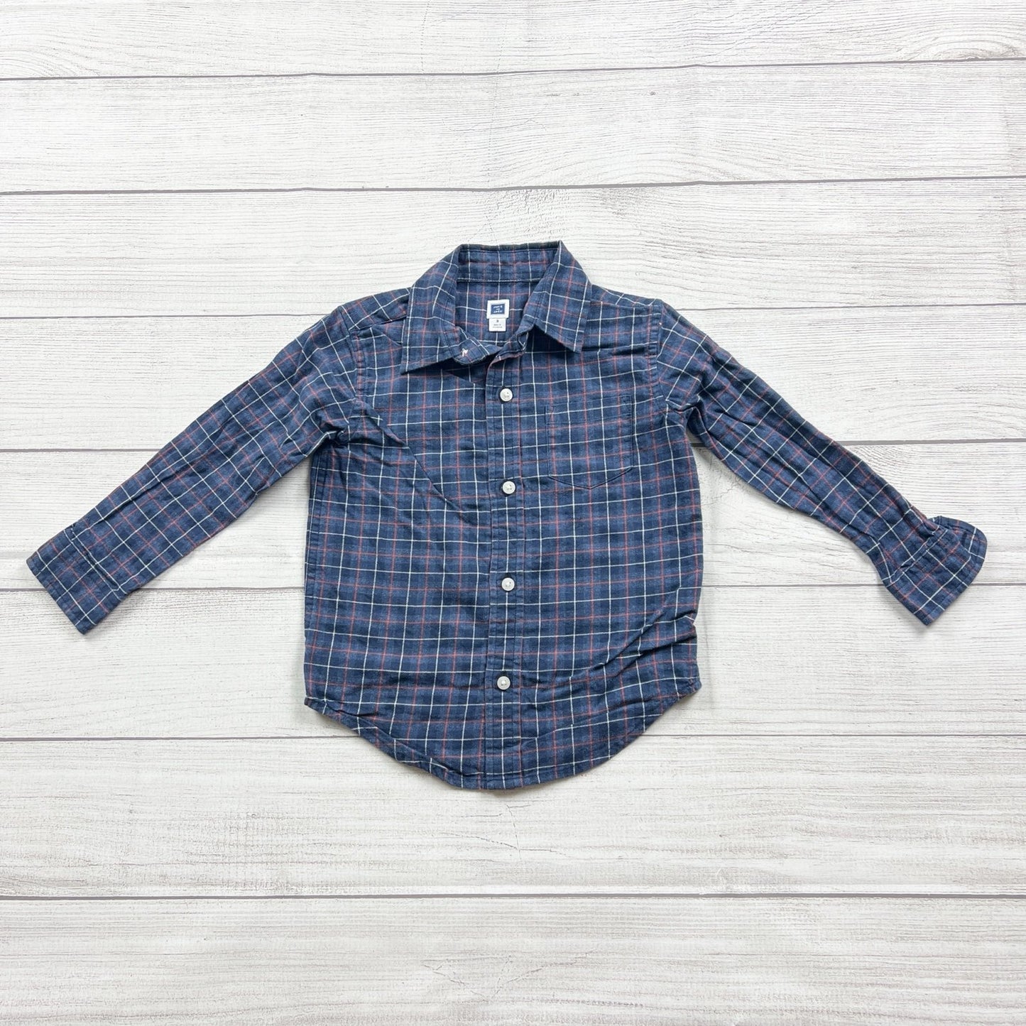Janie And Jack Boys Plaid Long Sleeve Button Up Shirt Blue 3T