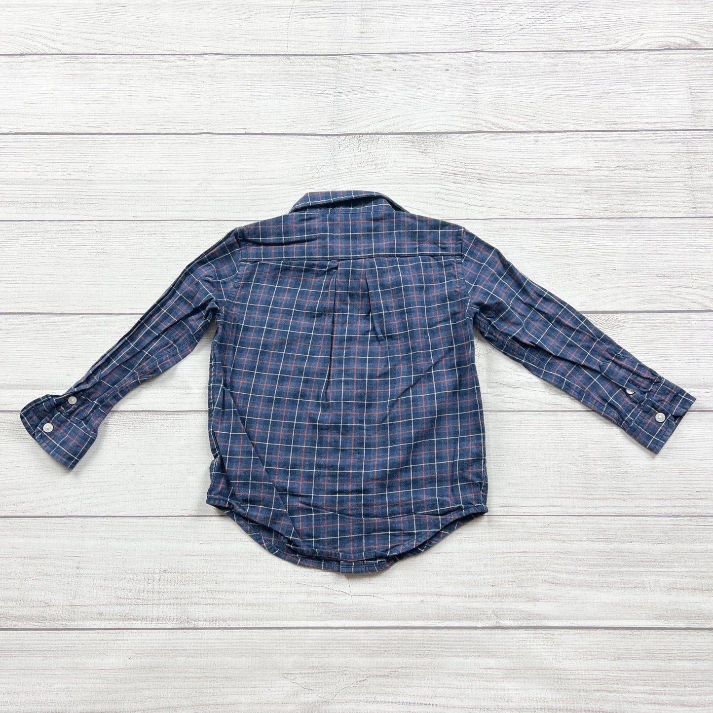 Janie And Jack Boys Plaid Long Sleeve Button Up Shirt Blue 3T