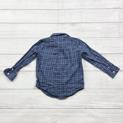 Janie And Jack Boys Plaid Long Sleeve Button Up Shirt Blue 3T