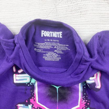 Fortnite Purple Graphic Tee Kids Shirt Cube Design Short Sleeve L 10-12