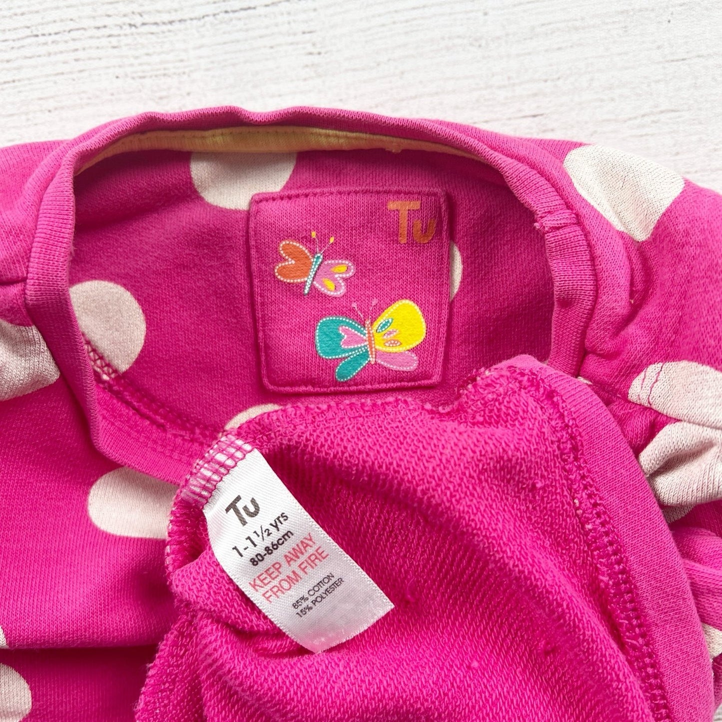 Tu Pink Polka Dot Long Sleeve Baby Dress Cotton Blend 12-18 Months