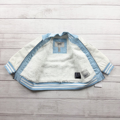 London Fog Toddler Varsity Jacket Blue White Sherpa Lined Bomber Zip Up 2T