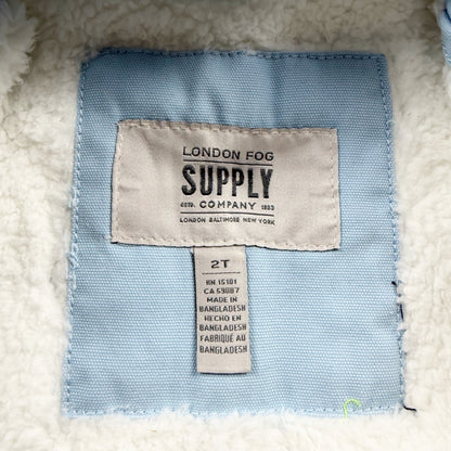 London Fog Toddler Varsity Jacket Blue White Sherpa Lined Bomber Zip Up 2T