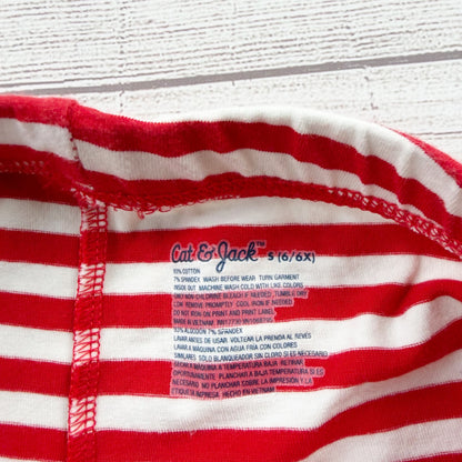Cat & Jack Red White Striped Girls Leggings S 6 6X