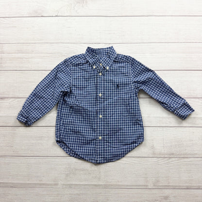 Ralph Lauren Boys Blue Plaid Button Down Long Sleeve Shirt 2T