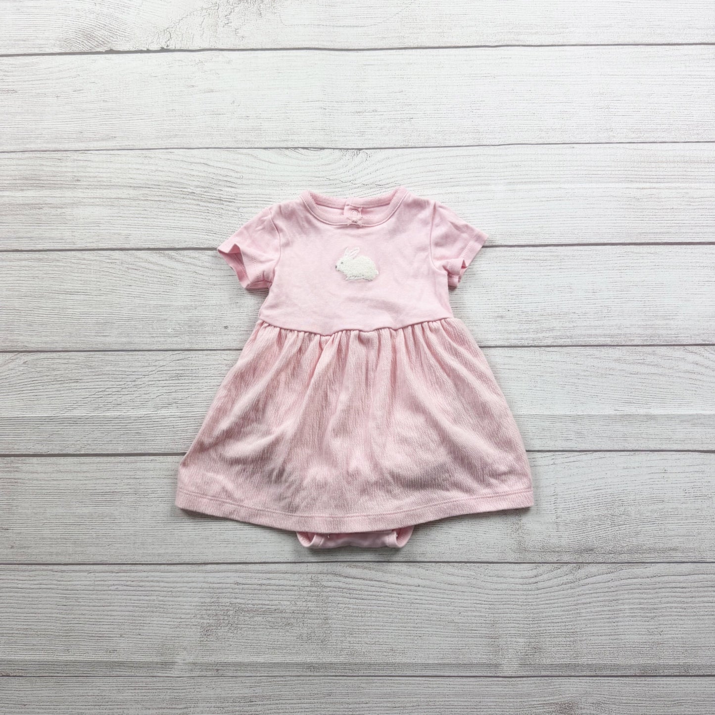 Carter’s Baby Girl Pink Dress Bunny Applique Bodysuit Easter 9-12 Months