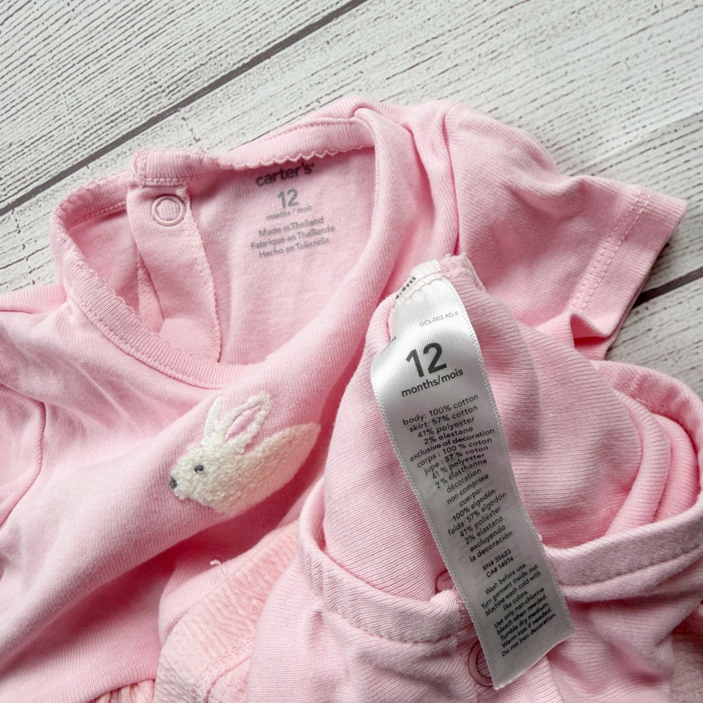 Carter’s Baby Girl Pink Dress Bunny Applique Bodysuit Easter 9-12 Months