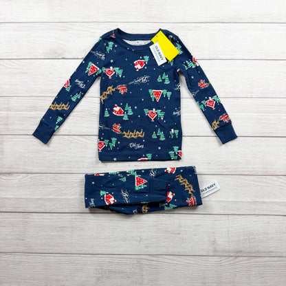 Old Navy Kids Holiday Christmas Pajama Set Santa Print Cotton Two Piece NWT 3T